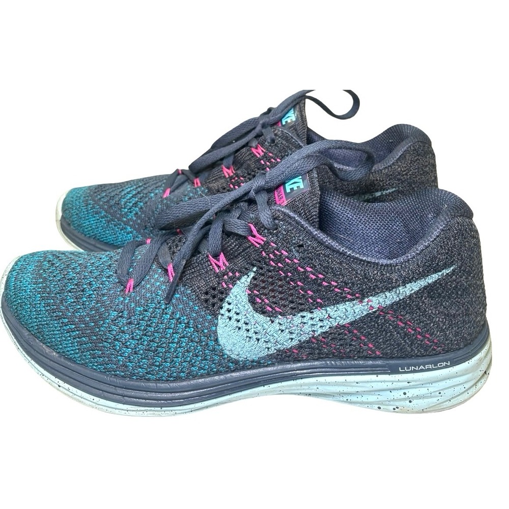 Nike Flyknit Lunar 3 Womens Running Shoes Blue Pink Speckled 698182-402